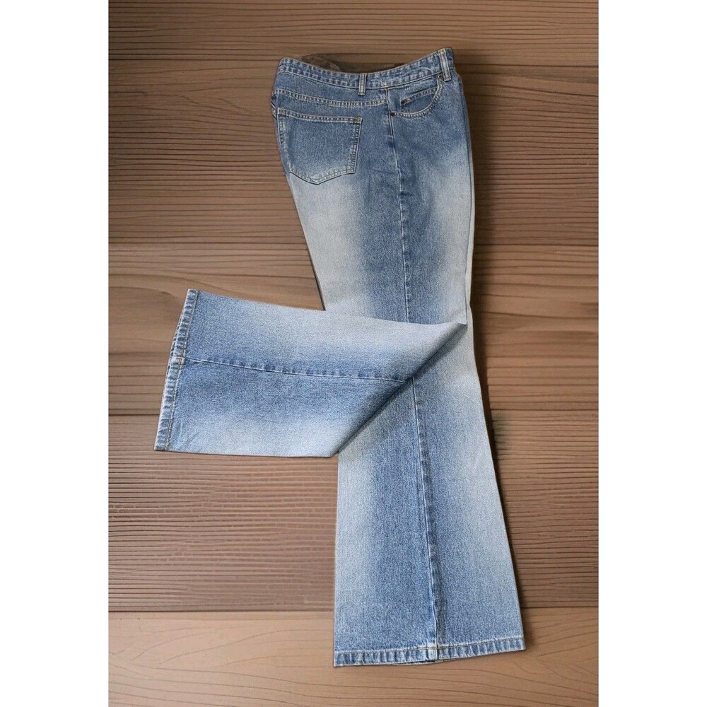 Vtg 90s Carolina Blues Center Crease Bootcut Jeans Womens 14 Rigid Cotton Flare - Picture 3 of 6
